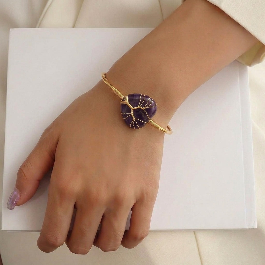Amethyst Heart Cuff Bangle