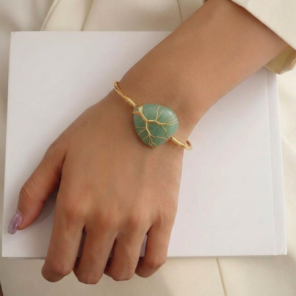 Green Aventurine Heart Cuff Bangle