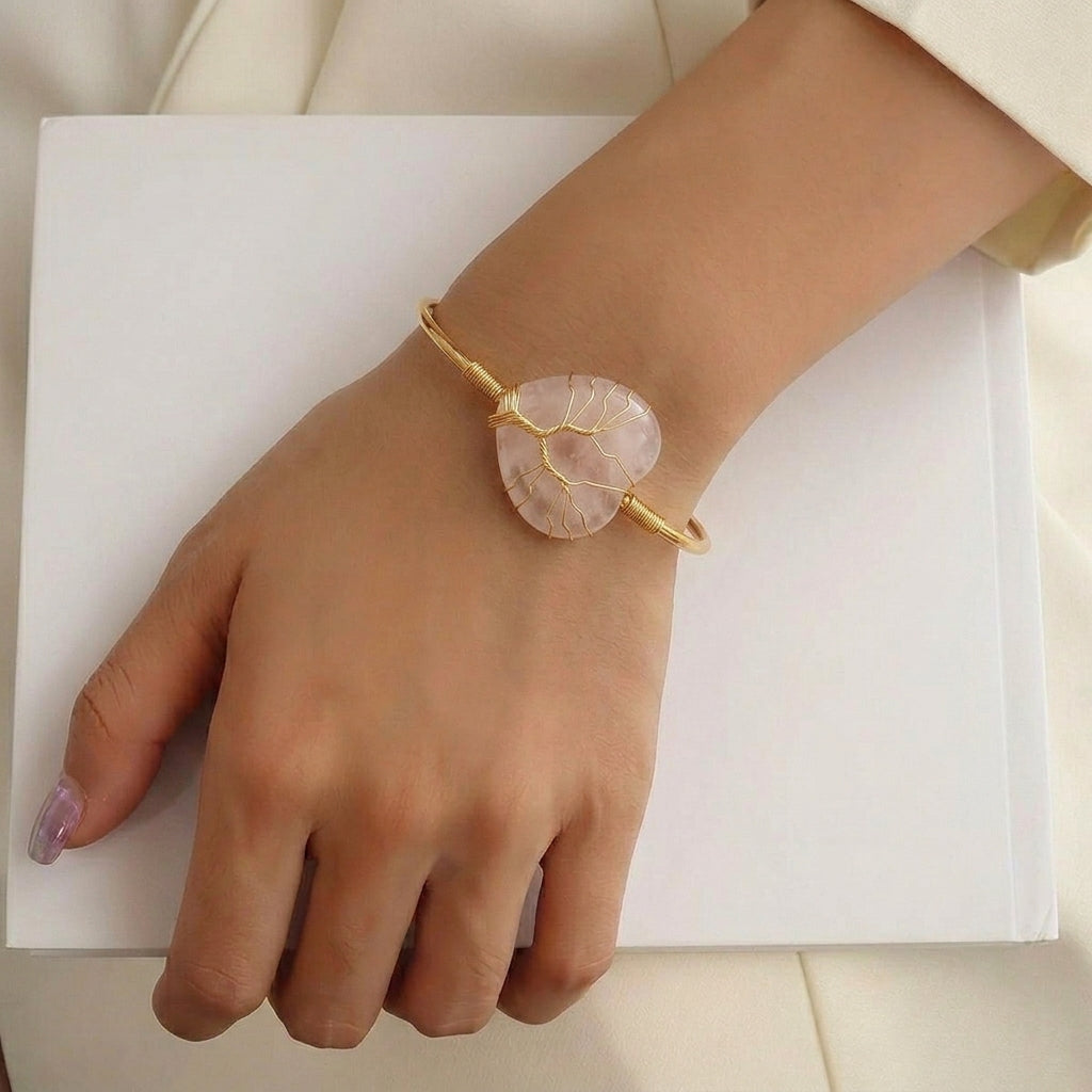 Clear Crystal Heart Cuff Bangle