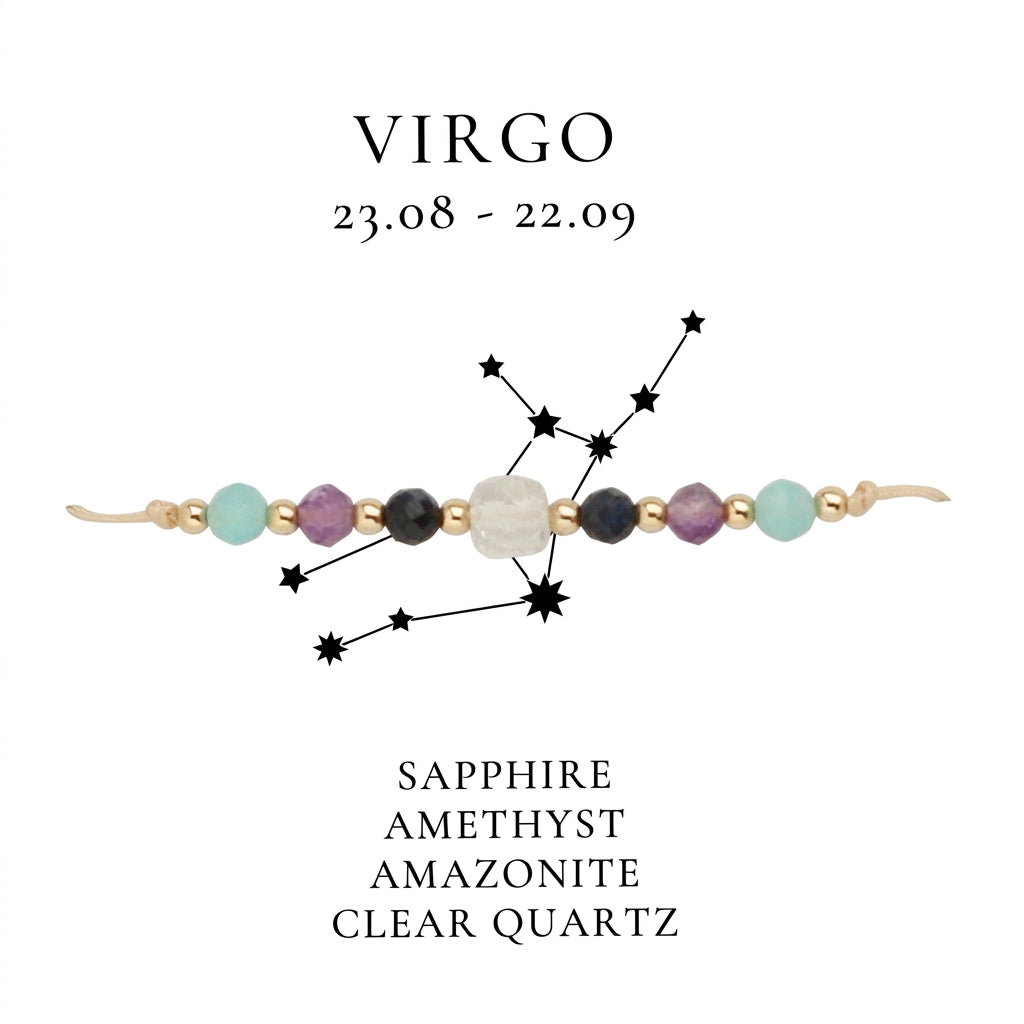 Virgo Zodiac Gemstone Beaded Cord Bracelet