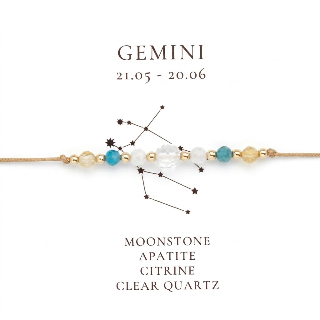 Gemini Zodiac Gemstone Beaded Cord Bracelet