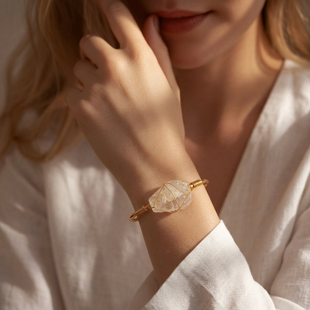 Raw Clear Quartz Cuff Bangle