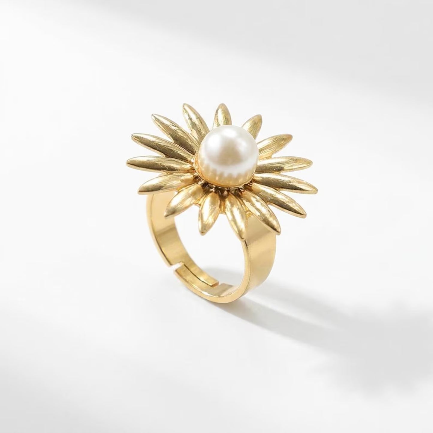 Pearl Sunflower Open Statement Ring