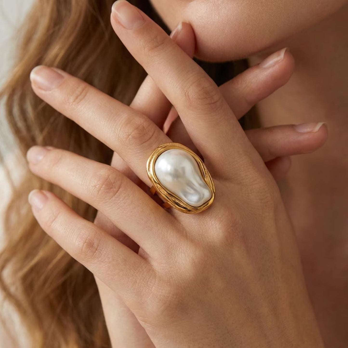 Baroque Pearl Gold Ring