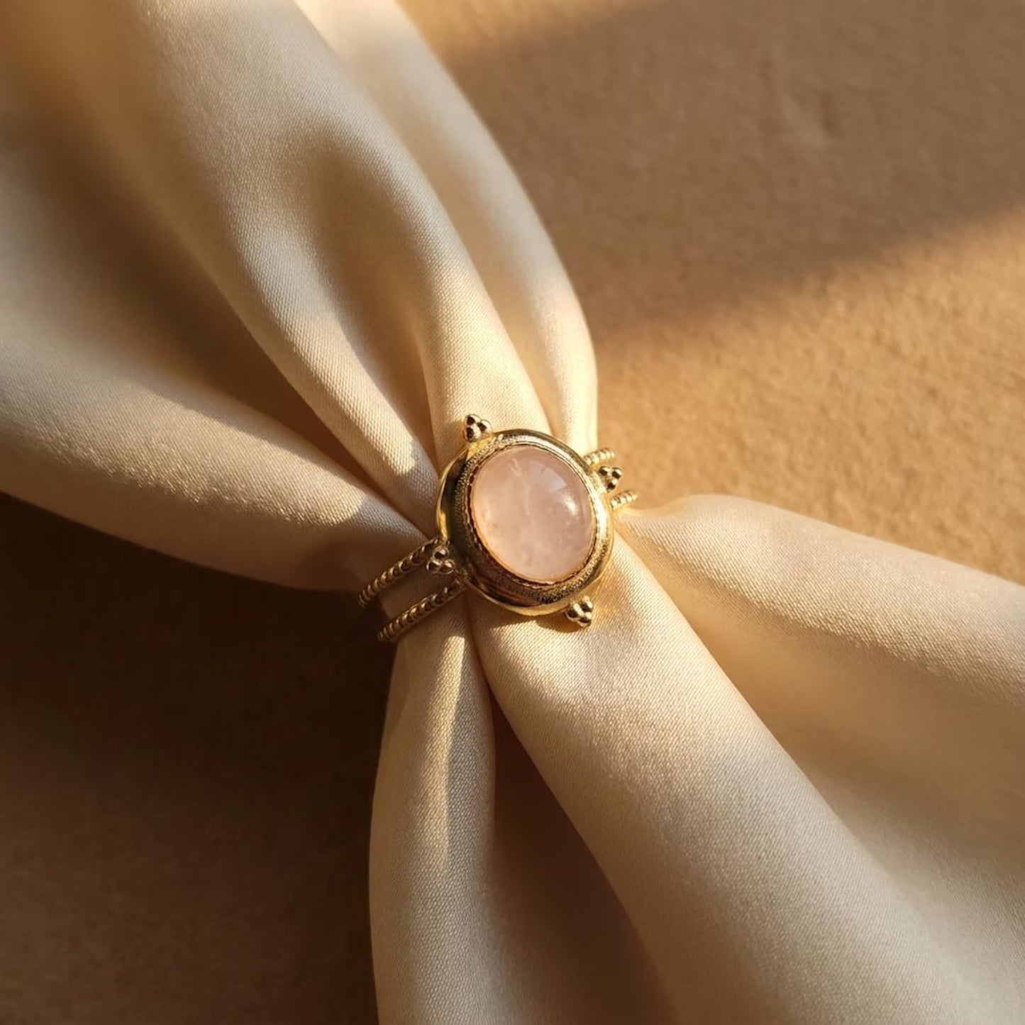 Rose Quartz Oval Beaded Ring