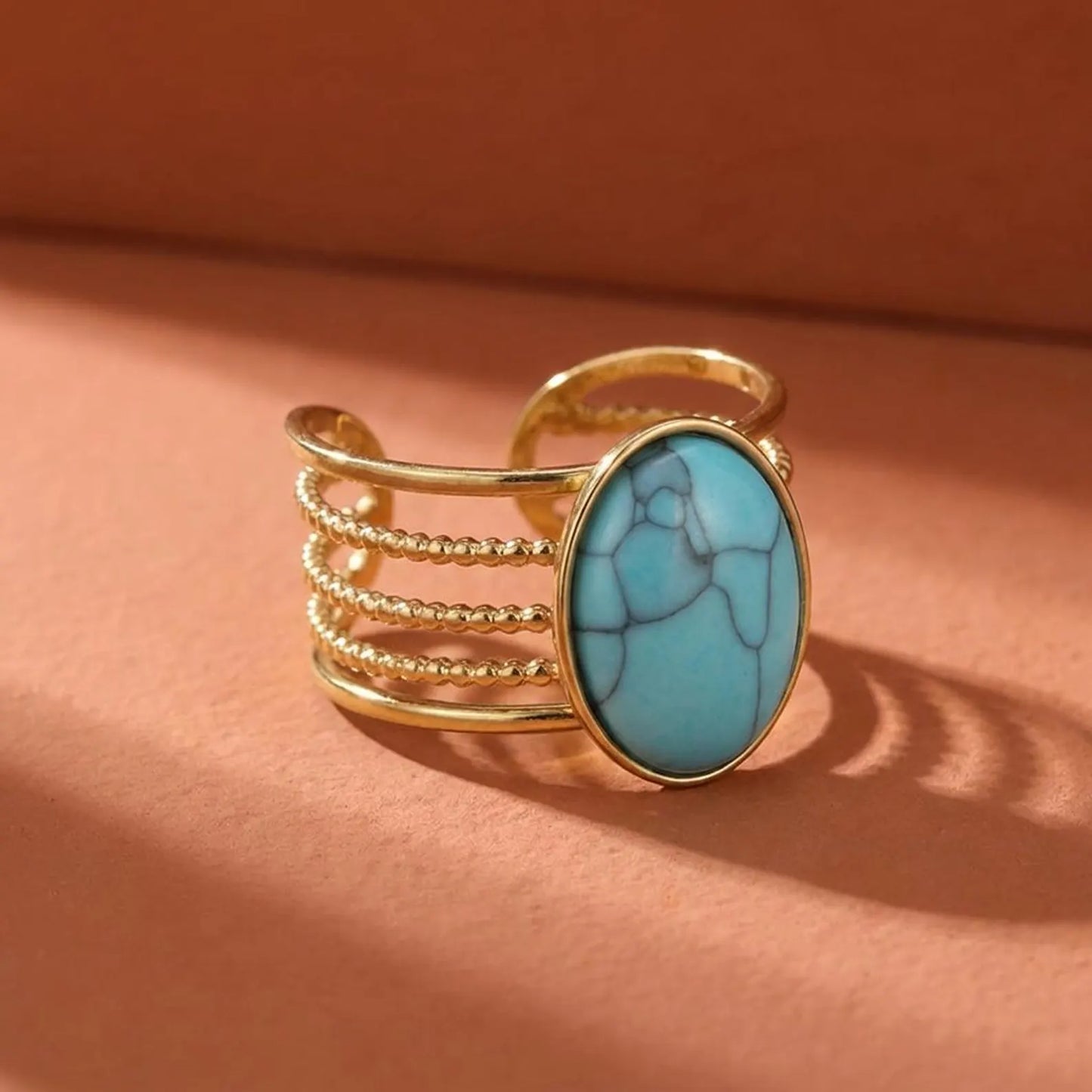 Turquoise Oval Multi-Row Open Ring