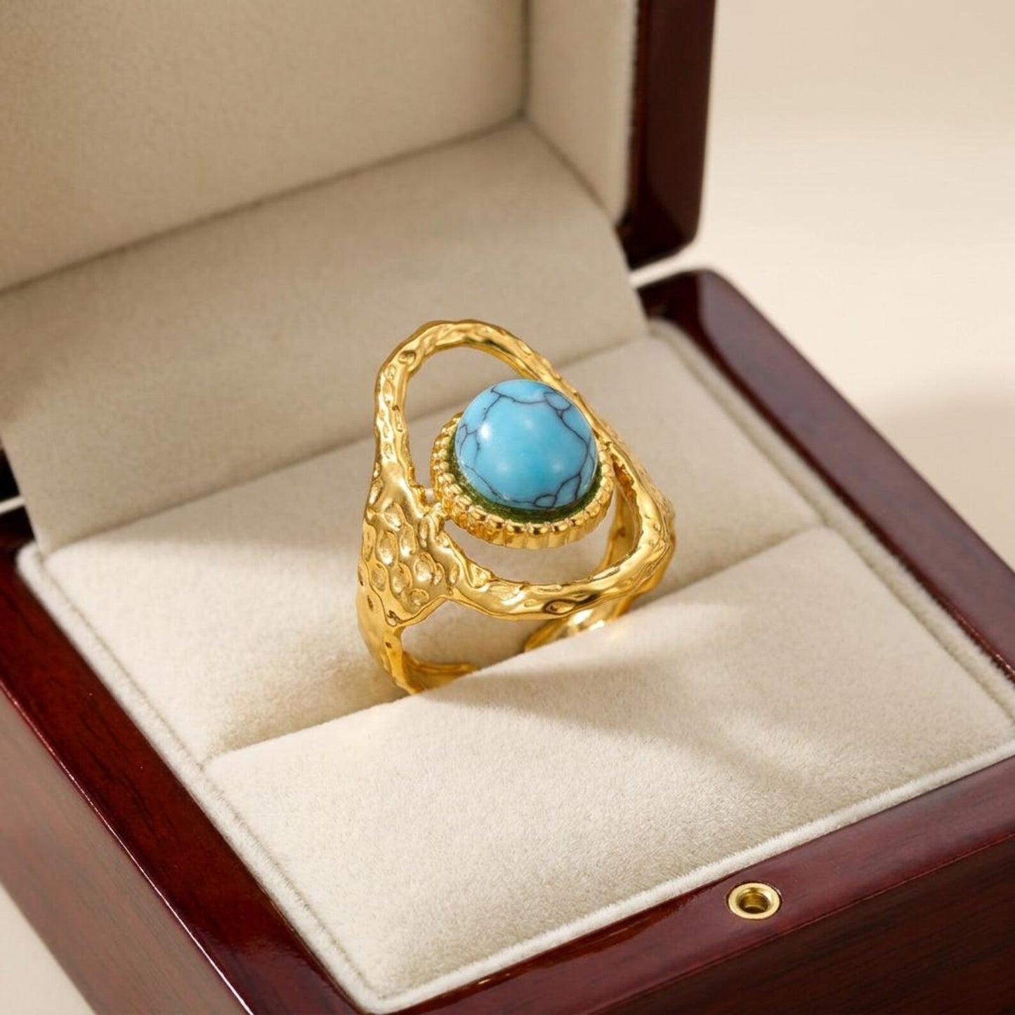 Turquoise Hammered Cutout Statement Ring