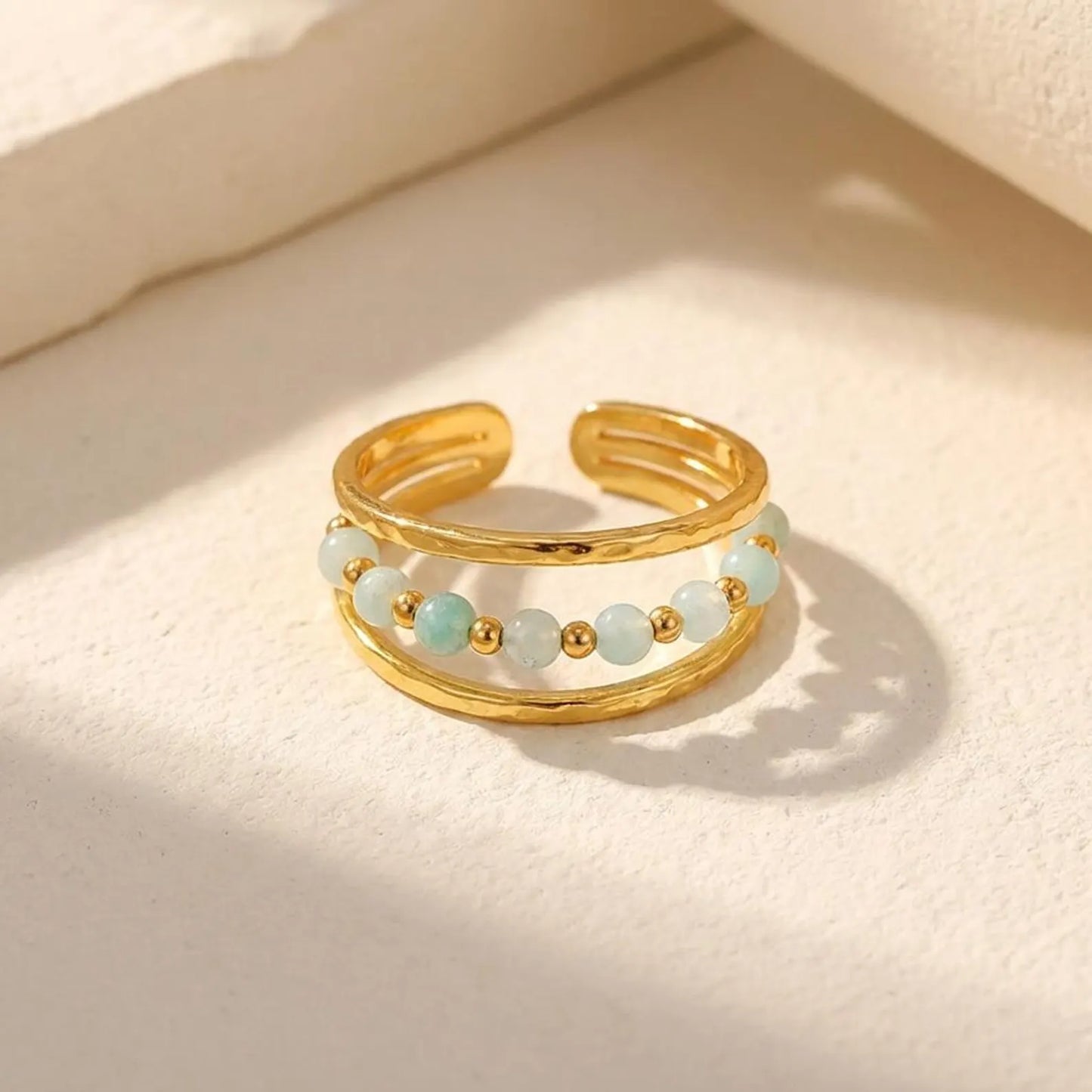 Aquamarine Beaded Multi-Row Open Ring