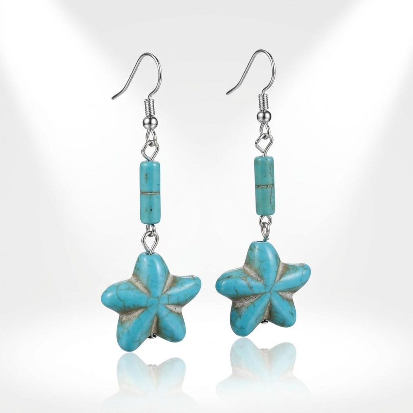 Carved Turquoise Starfish Drop Earrings