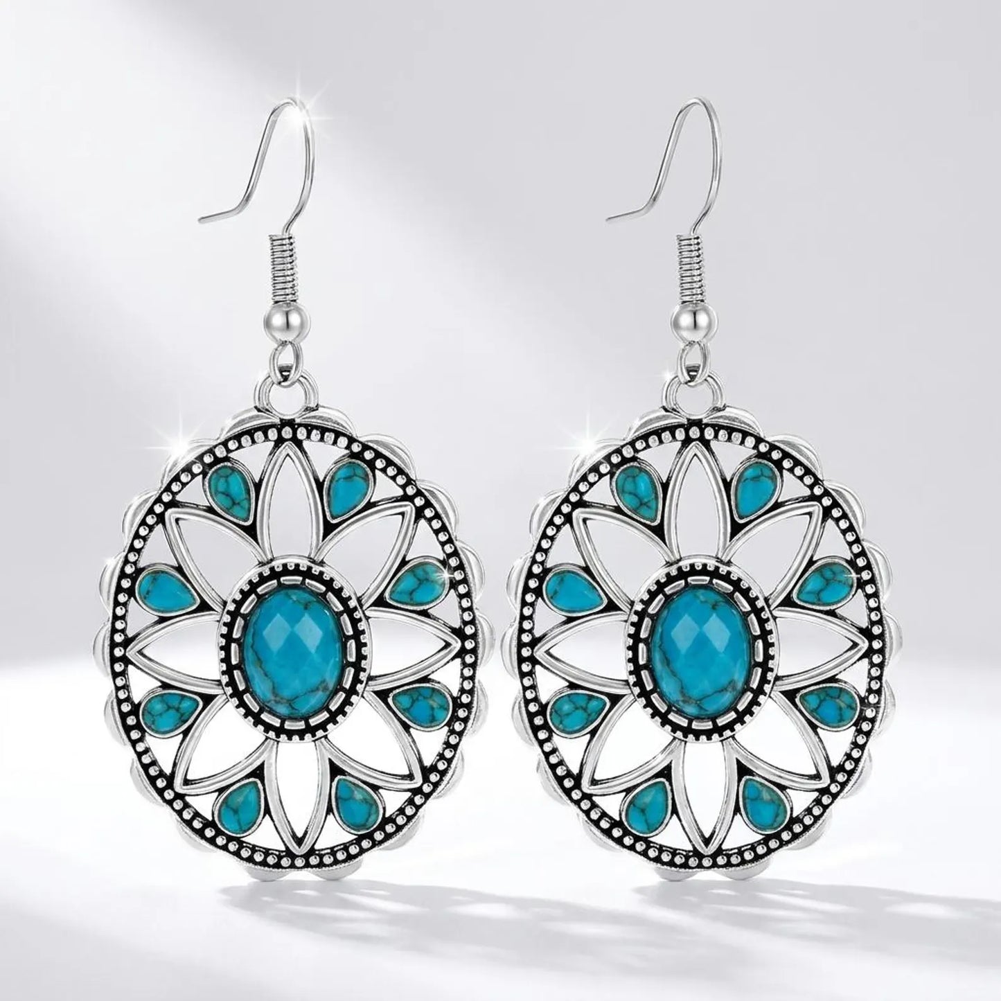 Turquoise Flower Medallion Earrings