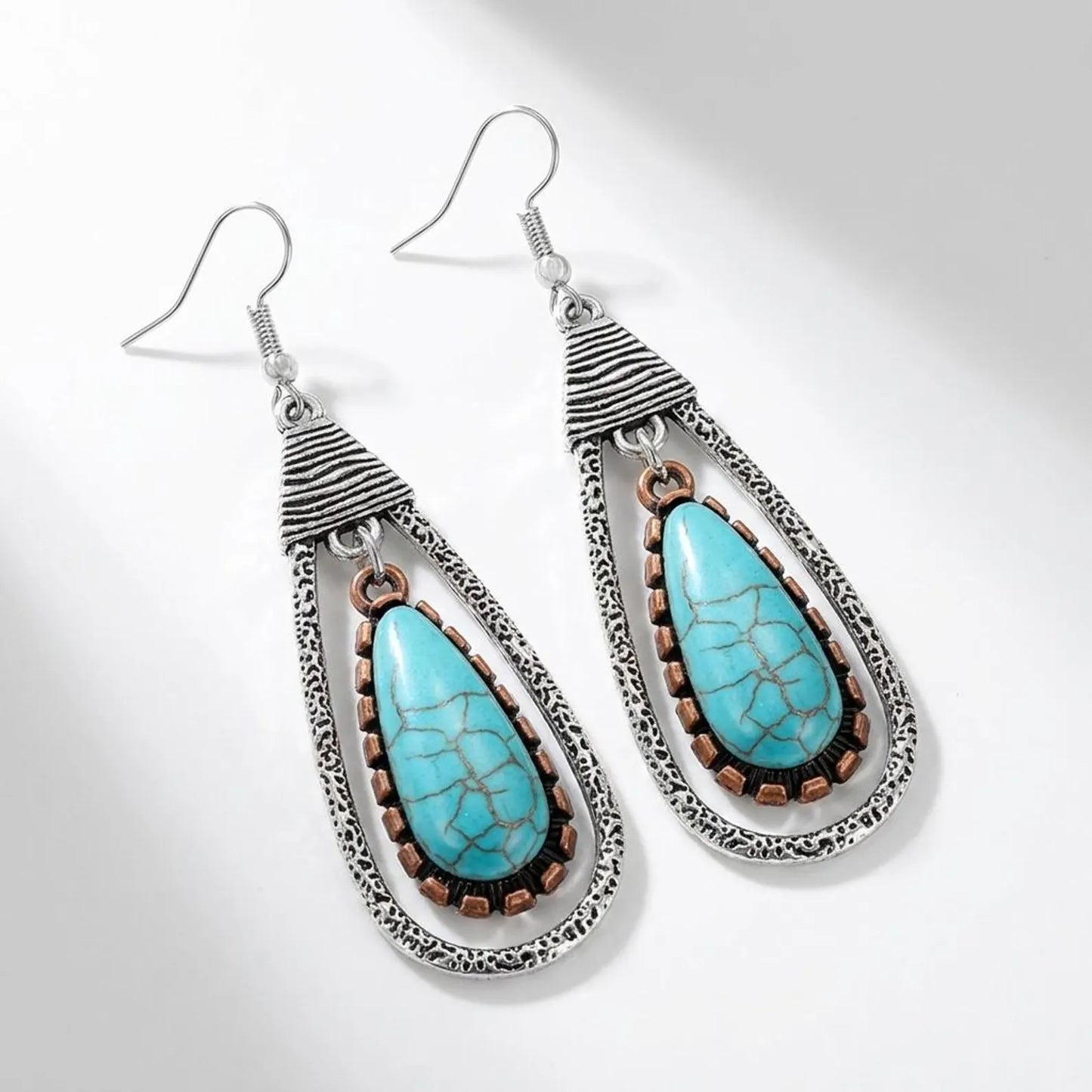 Turquoise Framed Teardrop Earrings