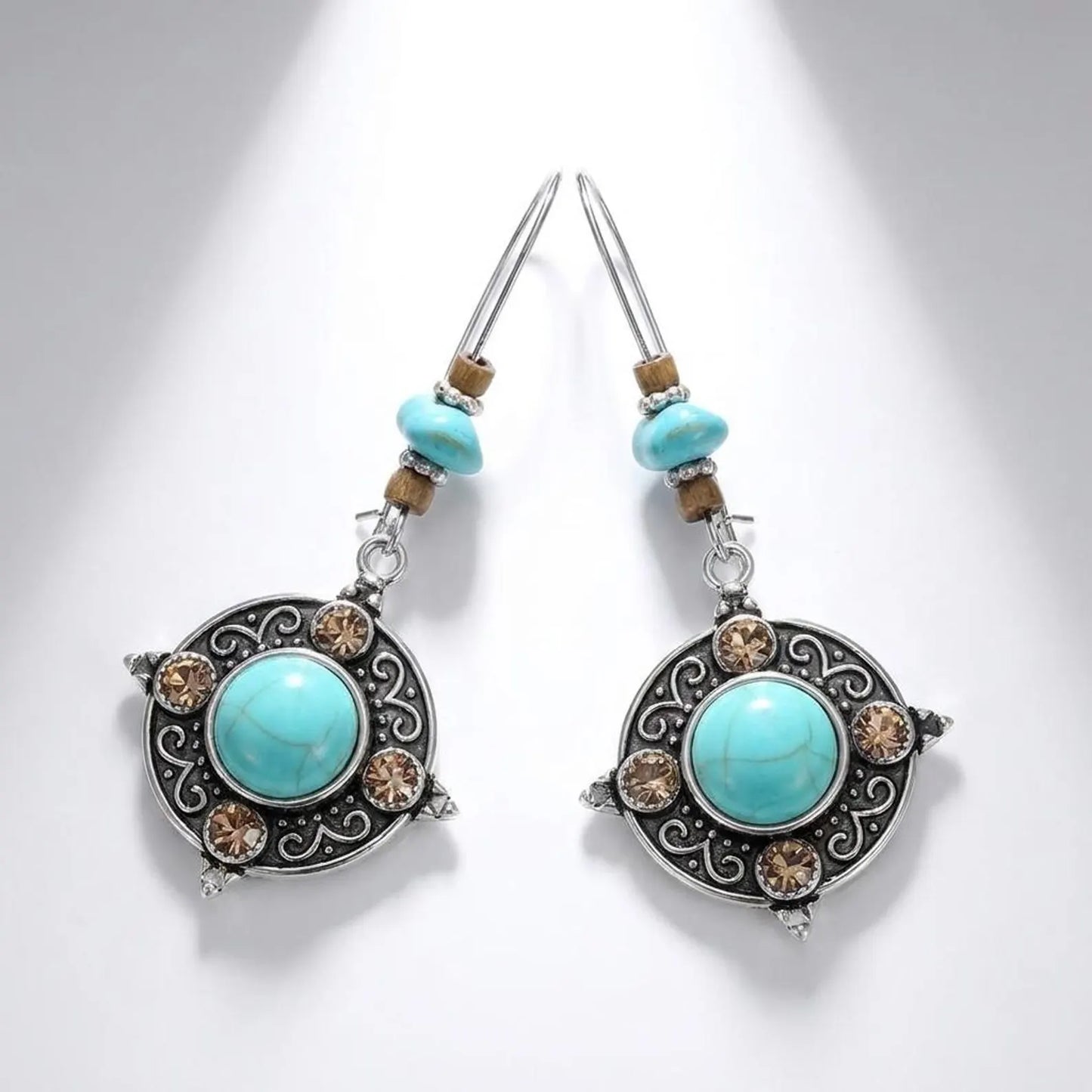 Turquoise Silver Medallion Earrings