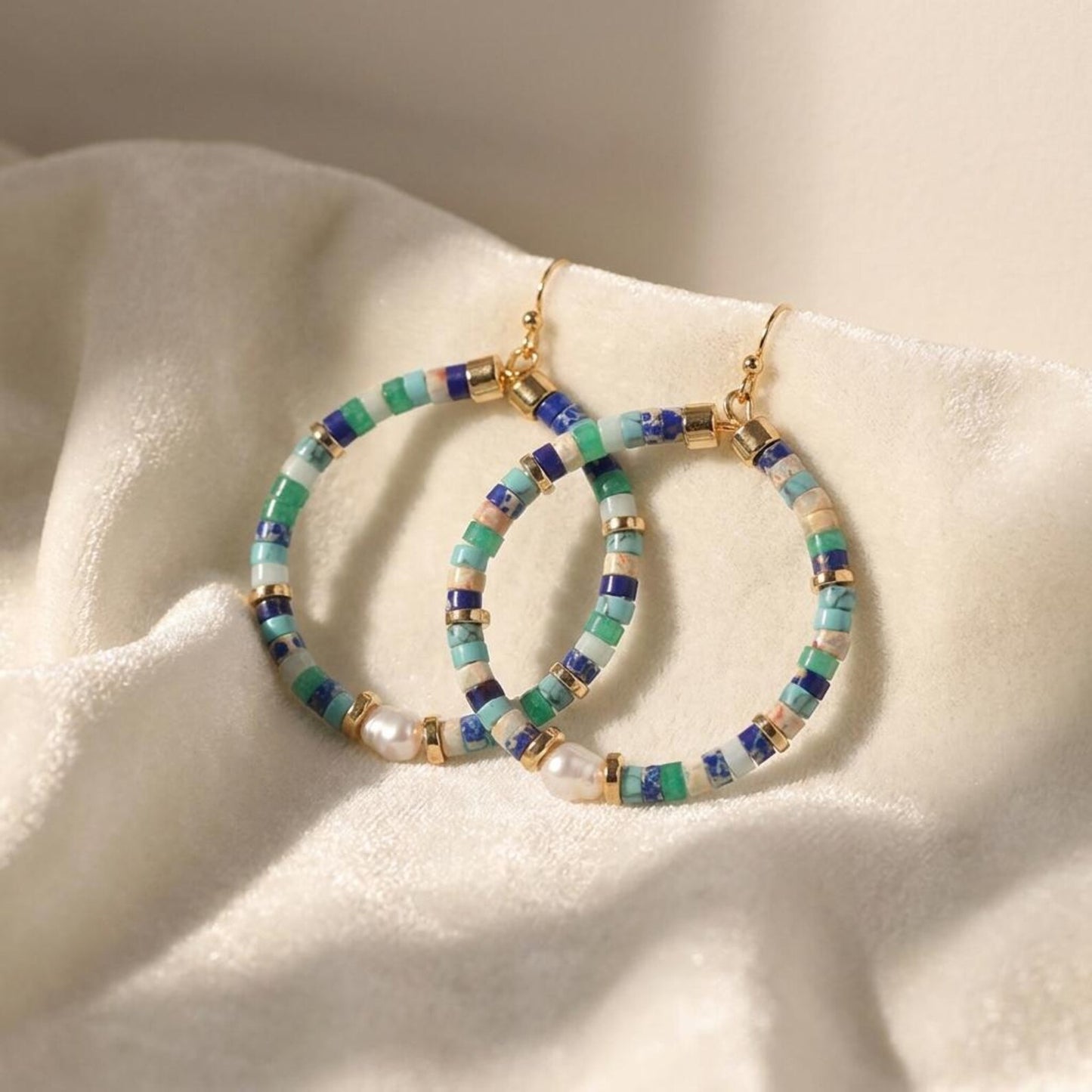 Pearl Gemstone Hoop Earrings