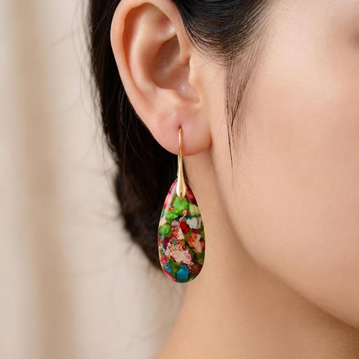 Multicolor Impression Jasper Teardrop Earrings