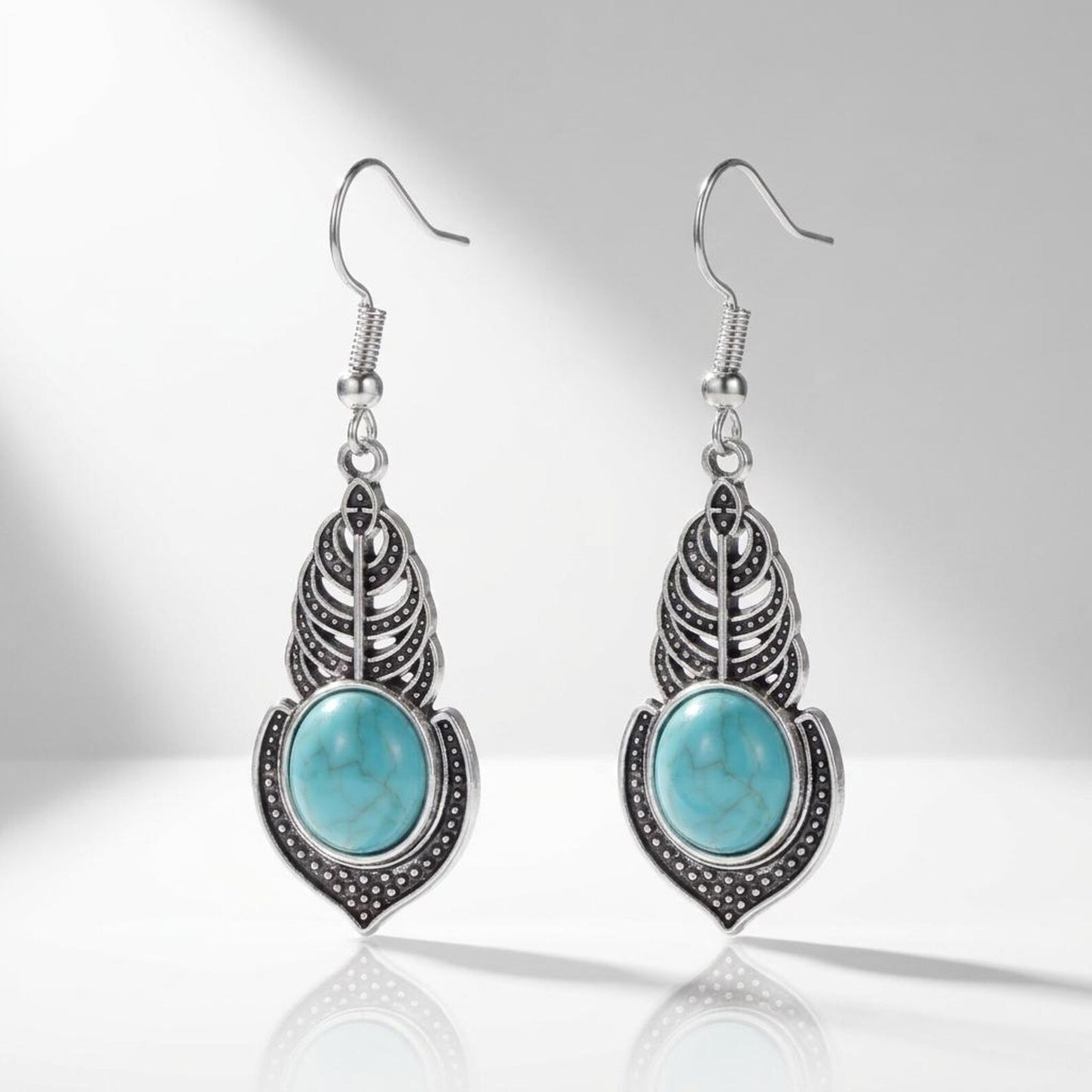 Turquoise Feather Drop Earrings
