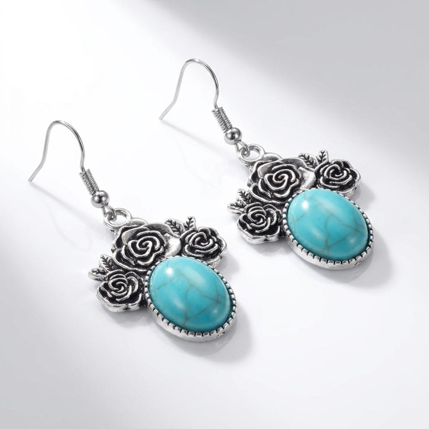 Turquoise Rose Silver Earrings