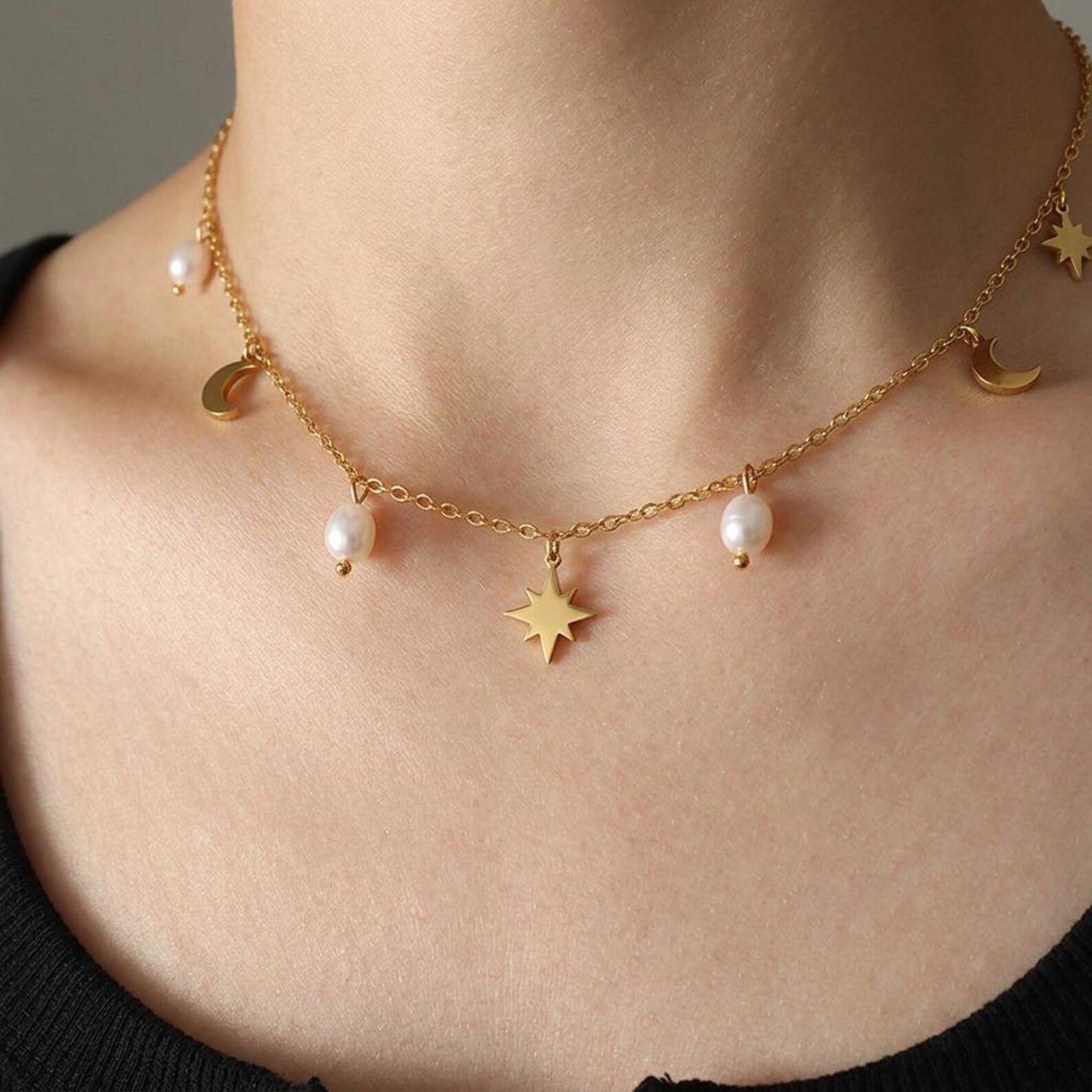 Hammered Celestial Pearl Necklace