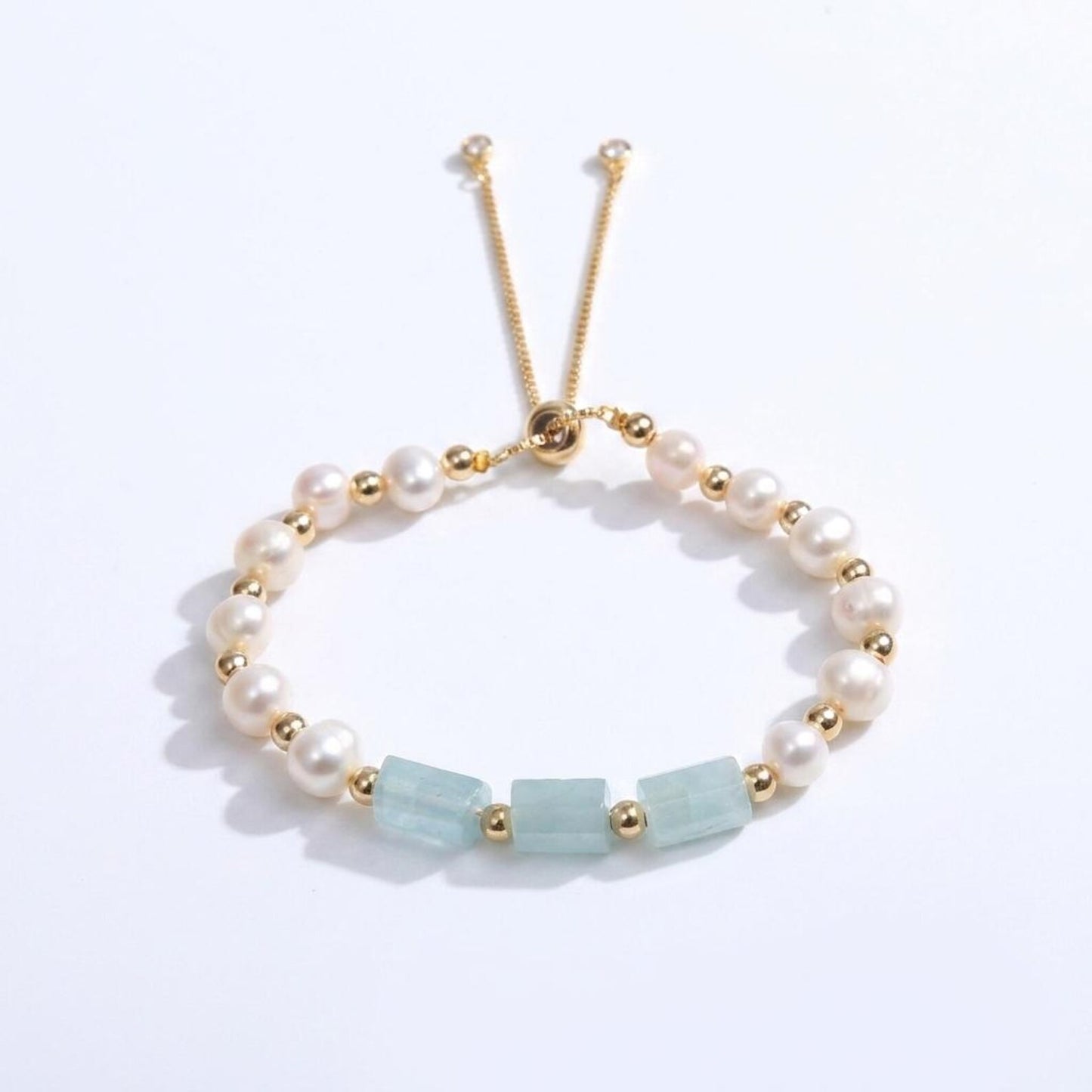 Aquamarine Pearl Slider Bracelet