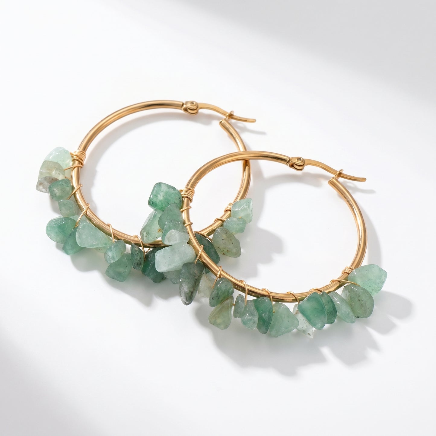 Green Aventurine Wire Wrapped Hoops