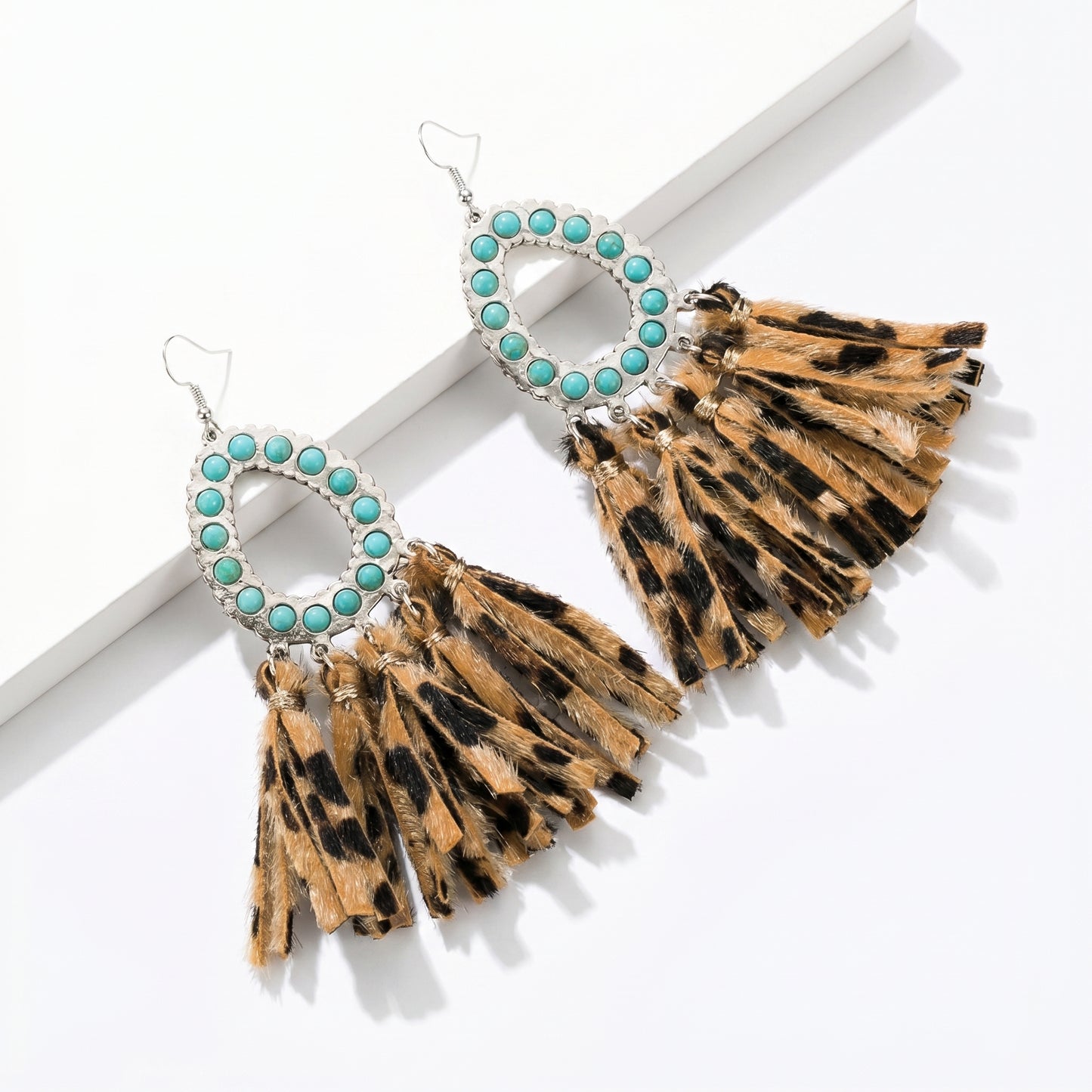 Turquoise & Leopard Print Earring