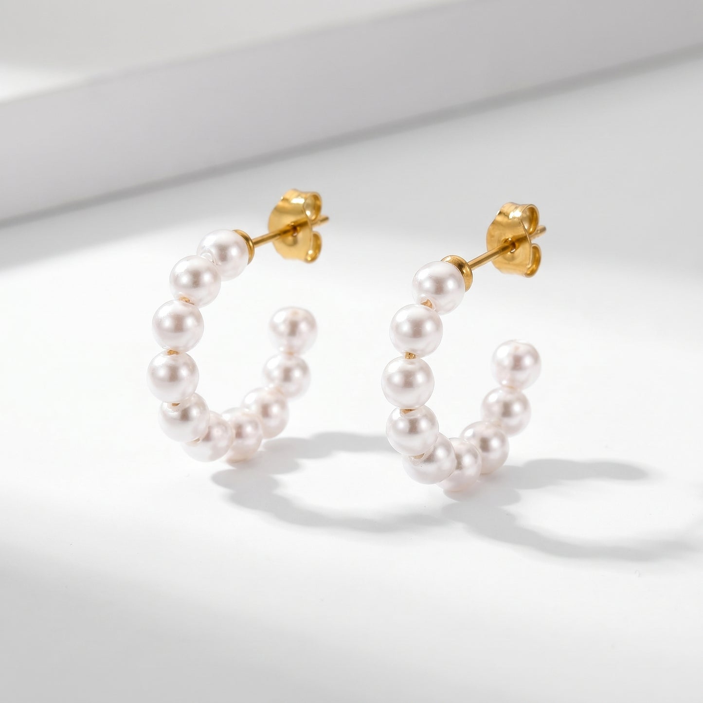 White Pearl Hoops Earrings