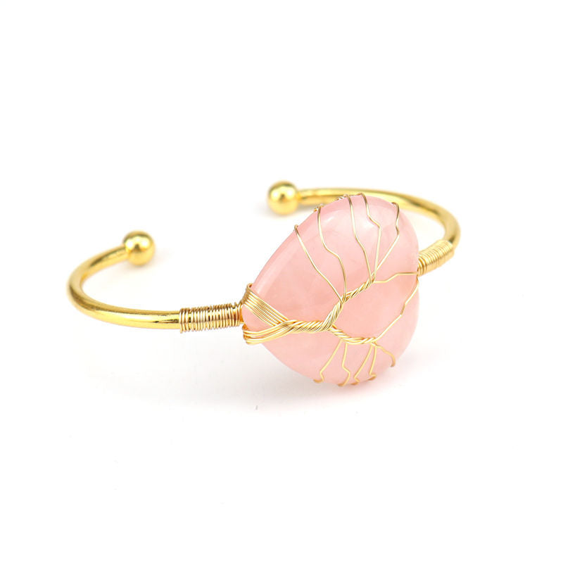 Rose Quartz Heart Cuff Bangle