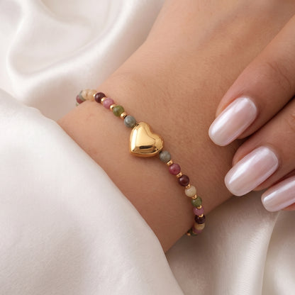 MultiCrystal Gold Heart Bracelet