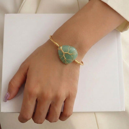 Green Aventurine Heart Cuff Bangle