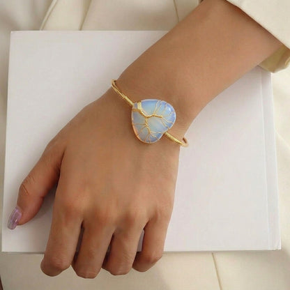 Moonstone Heart Cuff Bangle