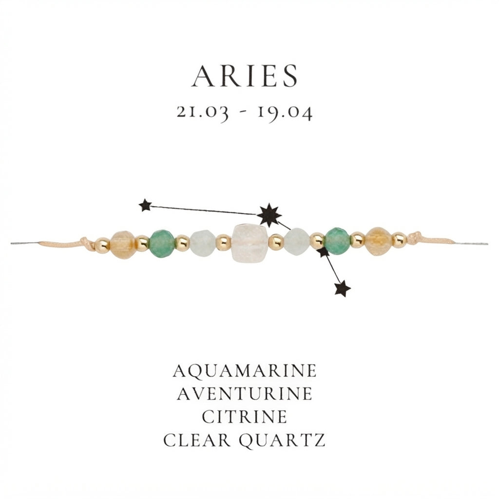 Aries Zodiac Gemstone Beaded Cord Bracelet