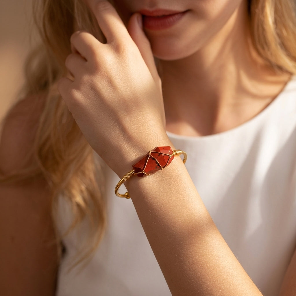 Raw Red Jasper Cuff Bangle