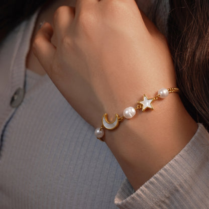 Moon & Star Pearl Bracelet