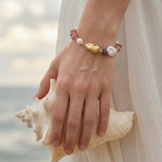 Rhodochrosite Pearl Bracelet