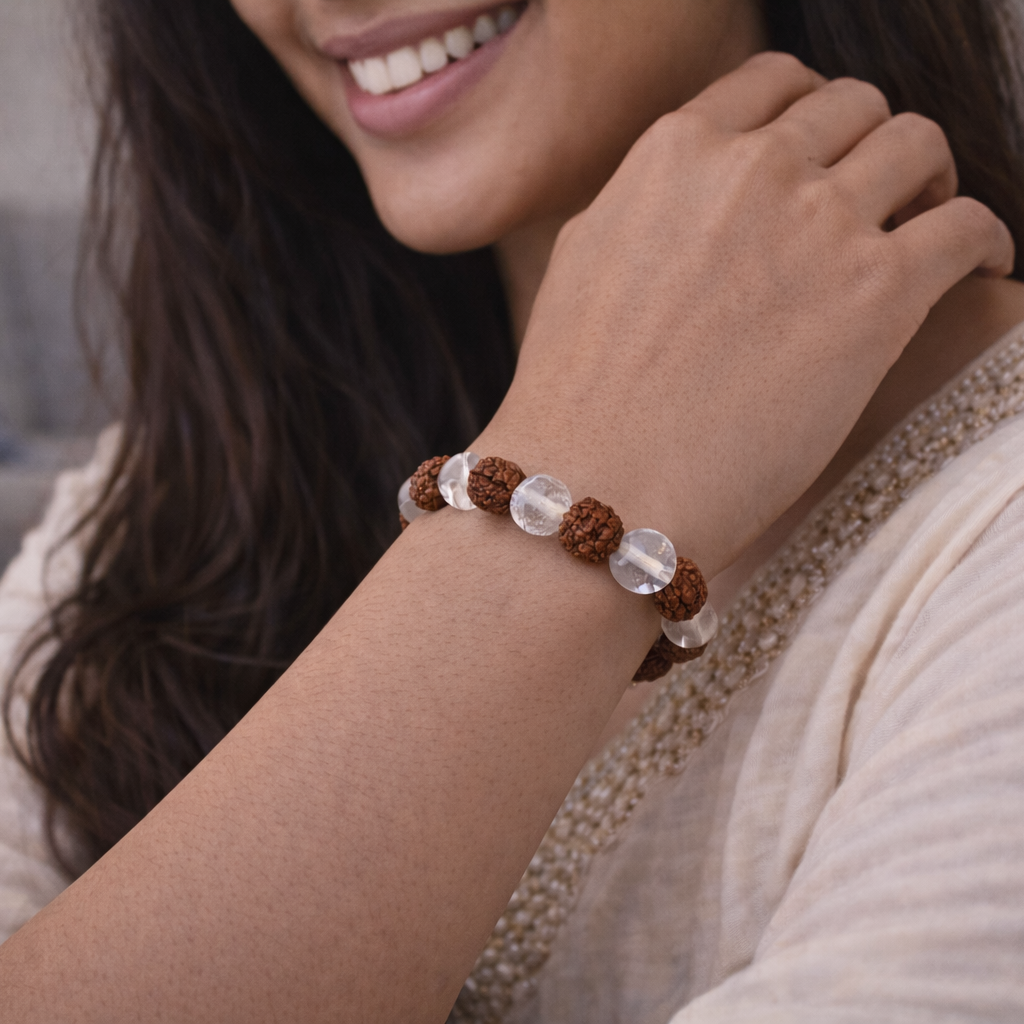 Crystal and Rudraksh Bracelet