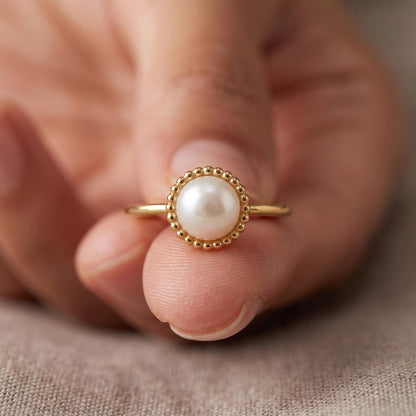 Pearl Solitaire Beaded Halo Ring