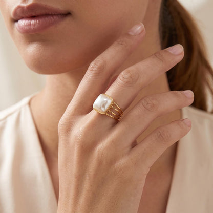 Cushion Pearl Triple-Band Ring