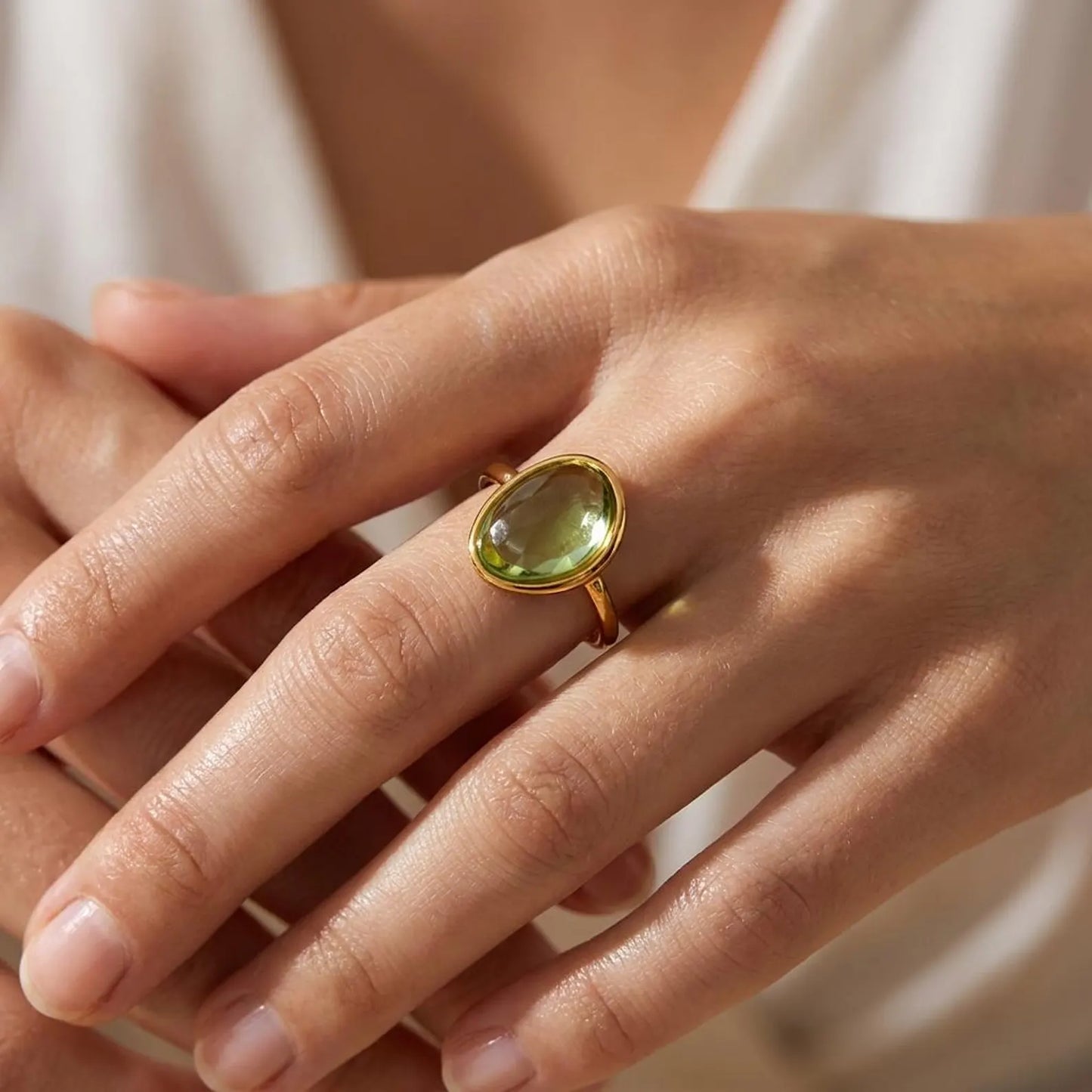 Peridot Oval Bezel Solitaire Ring