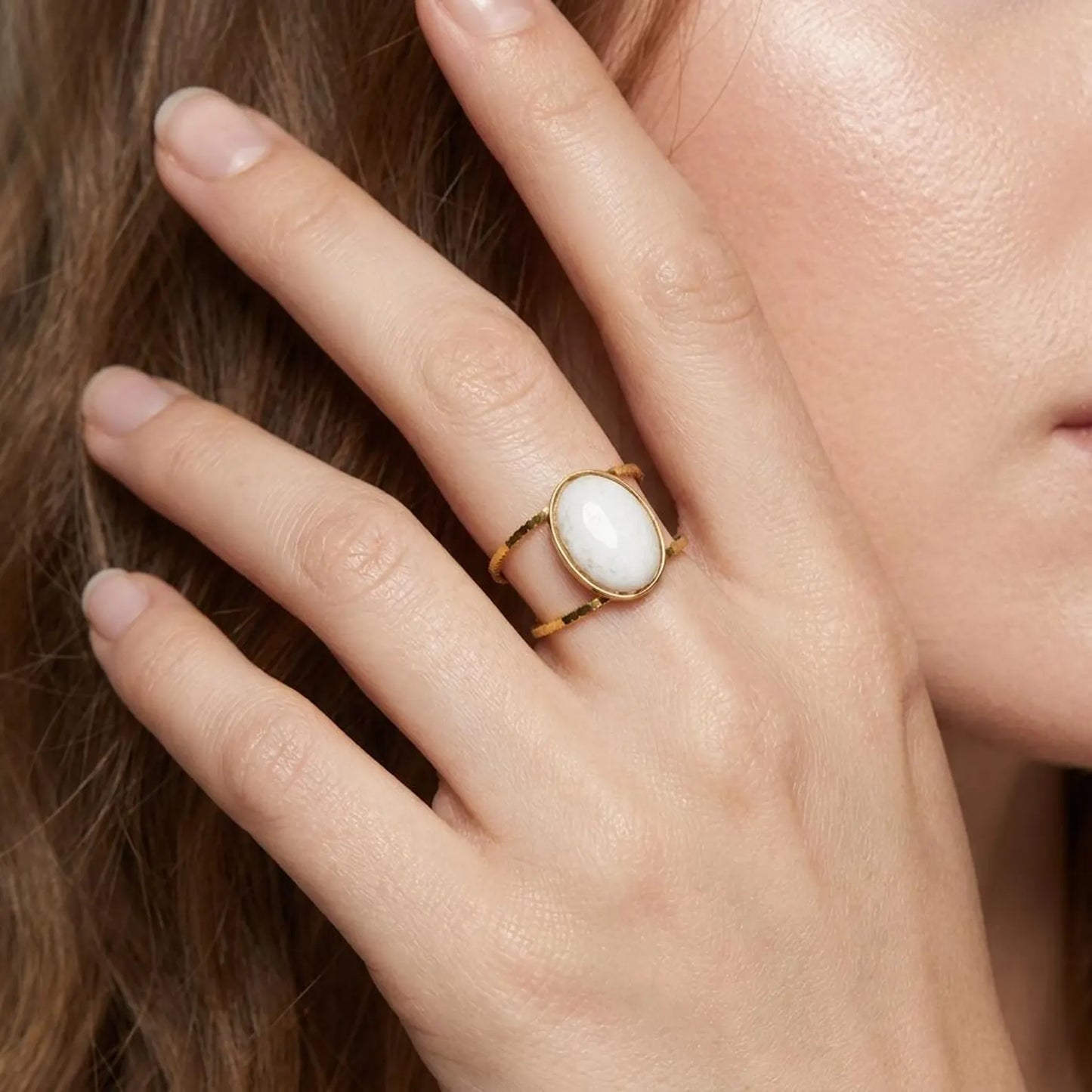 White Howlite Oval Open Band Ring