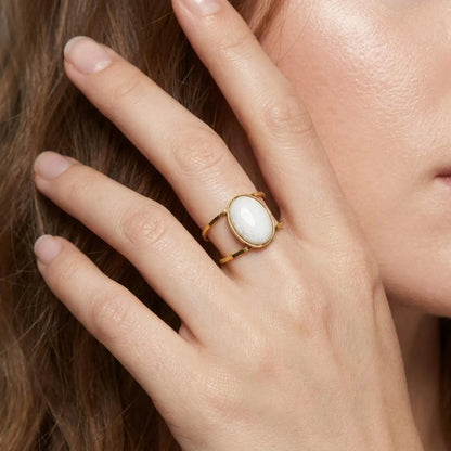 White Howlite Oval Open Band Ring