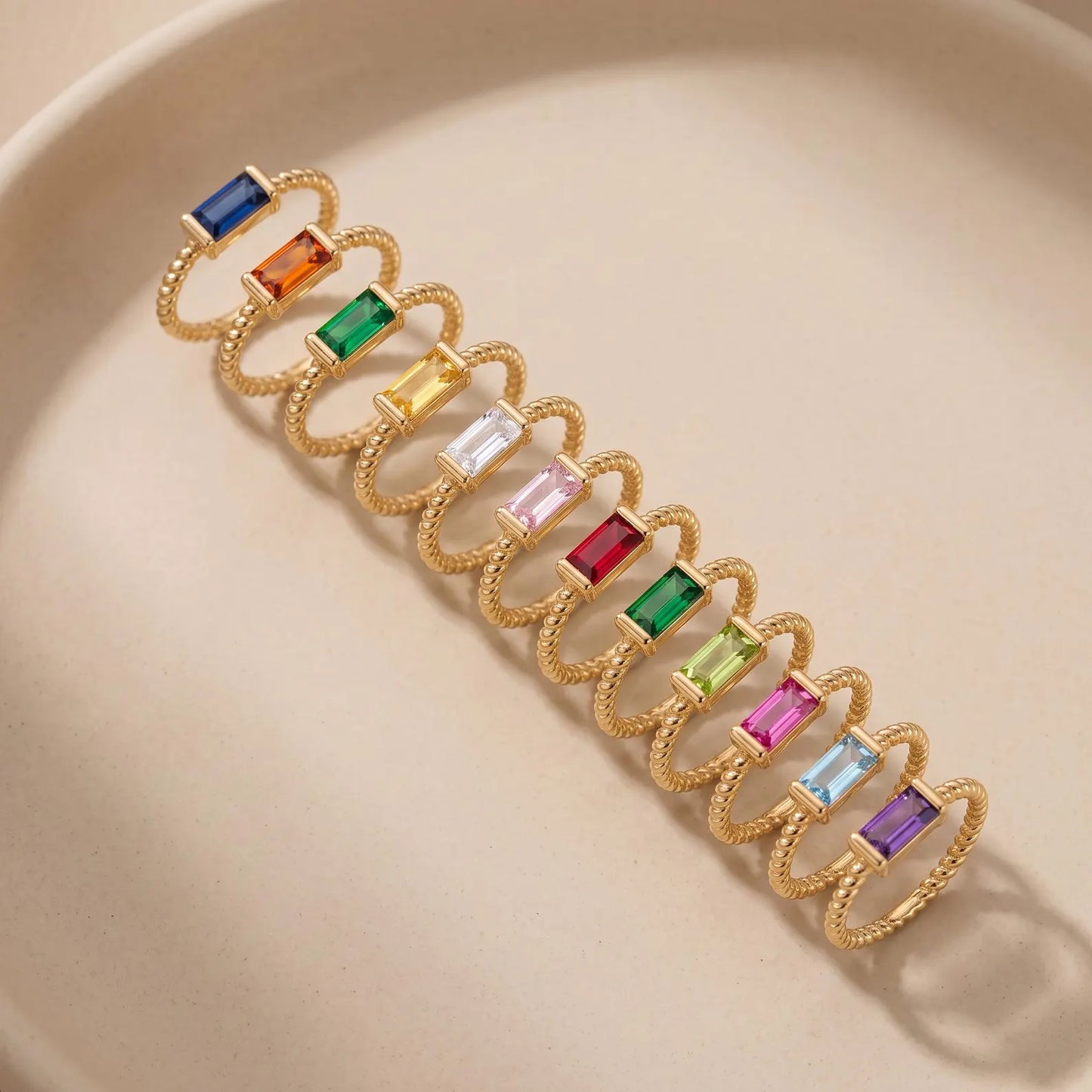 Baguette Birthstone Beaded Open Ring