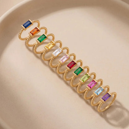 Baguette Birthstone Beaded Open Ring