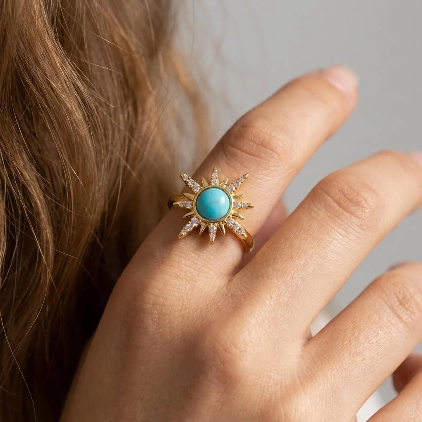 Turquoise Sunburst Open Ring