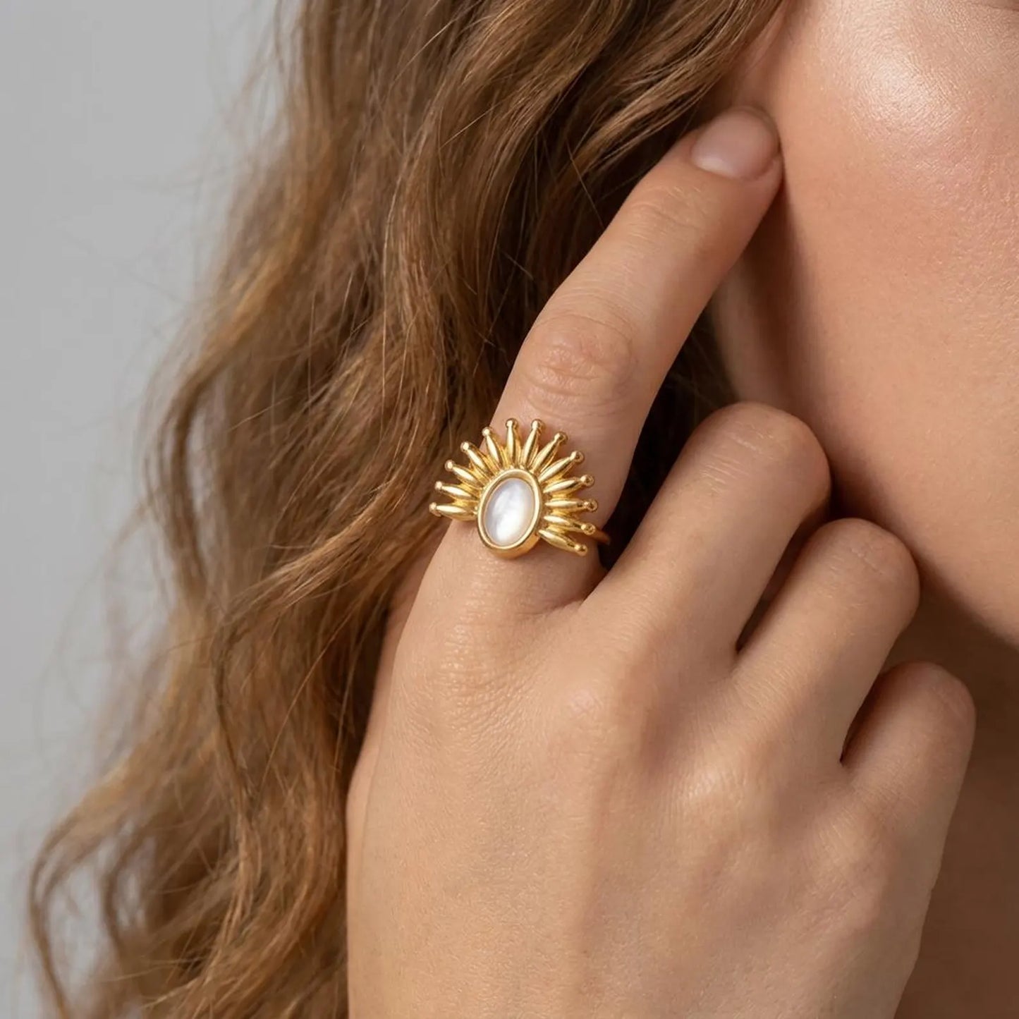 Pearl Sunburst Open Ring