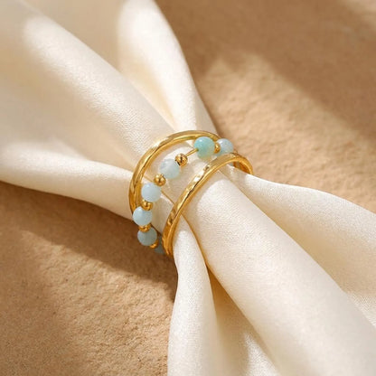 Aquamarine Beaded Multi-Row Open Ring