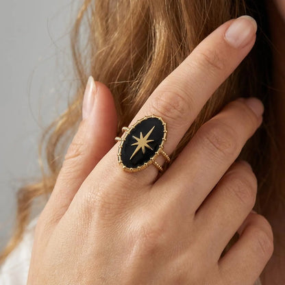 Black Onyx Starburst Oval Ring