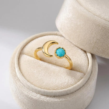 Turquoise Crescent Moon Open Ring