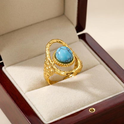 Turquoise Hammered Cutout Statement Ring