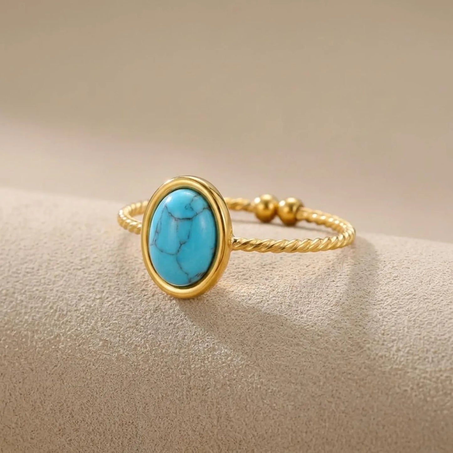 Turquoise Oval Solitaire Twisted Rope Ring