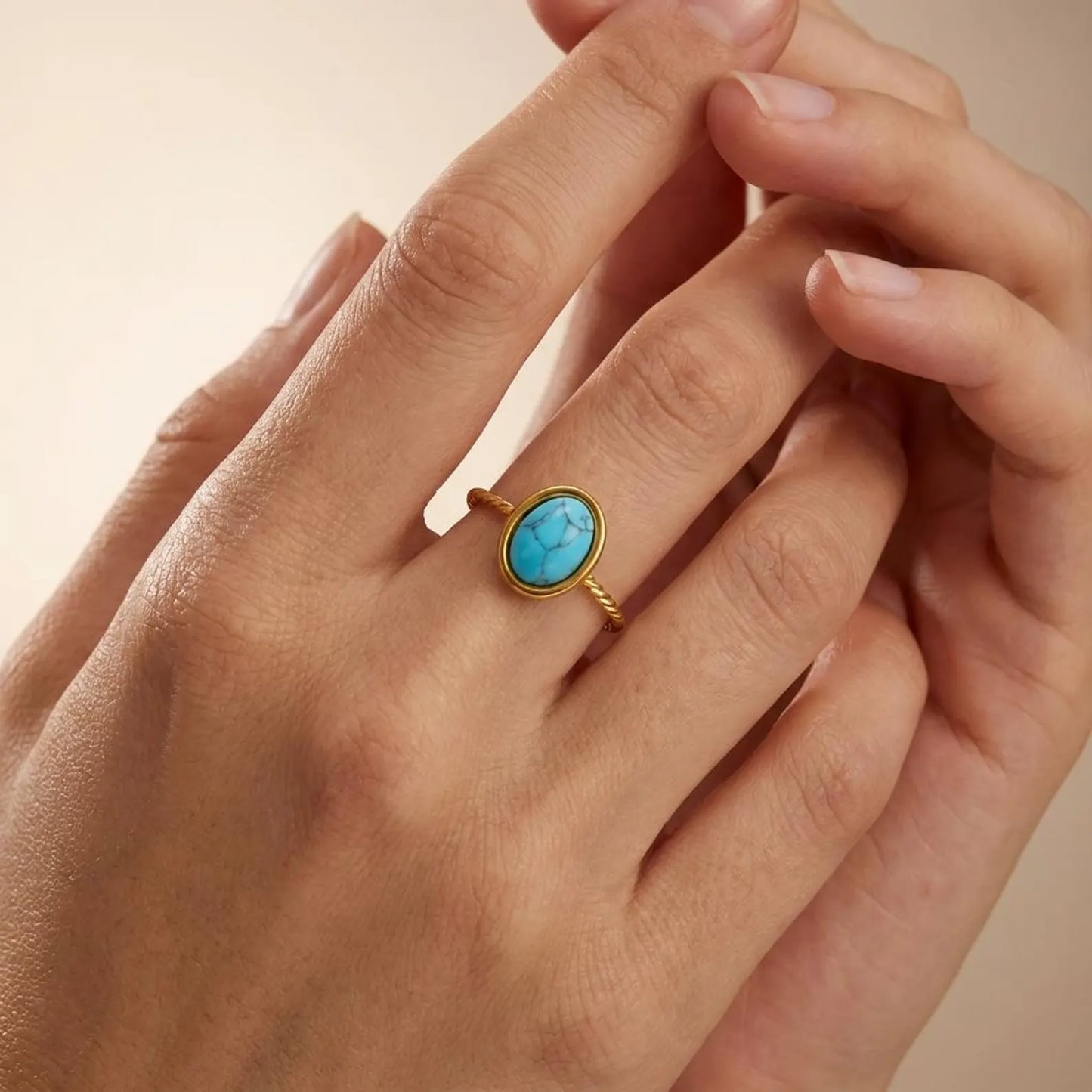 Turquoise Oval Solitaire Twisted Rope Ring