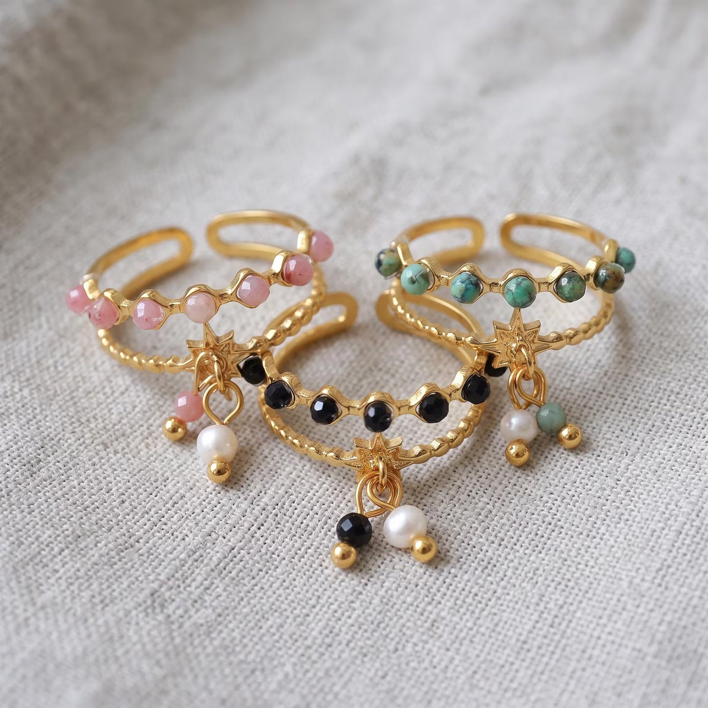 Beaded Charm Open Ring